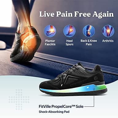 FitVille Men's Walking Shoes Extra Wide Shoes for Flat Feet Non-Slip Recovery Shoes for Plantar Fasciitis Heel Pain Relief - Rebound Core (11.5 X-Wide, All Black) - Image 4