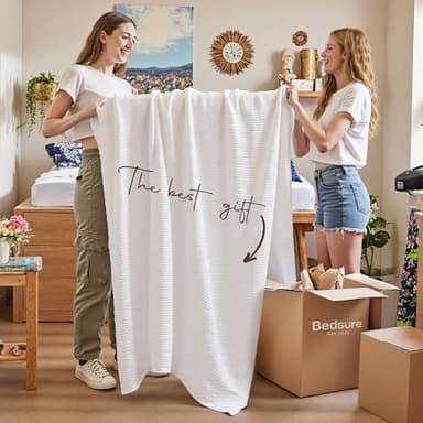Bedsure Gentlesoft 100% Cotton Blanket Twin XL Size for College Dorm - Breathable and Soft, Waffle Weave Twin Blanket for Summer, Dorm Room Essentials, White, 66x90 inches - Image 8
