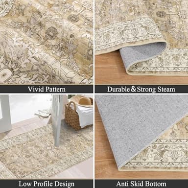 U'Artlines 2' x 6' Boho Hallway Runner Rug Vintage Farmhouse Non Slip Soft Washable Accent Runner Carpet for Kitchen, Entryway, Laundry, Living Room(Cream Tan) - Image 3