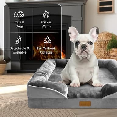 Spotted Play Orthopedic Dog Bed with Sides - Dog Sofa Beds for Medium Dogs, Supportive Foam Pet Couch Bed with Washable Removable Cover, Waterproof Lining and Non-Slip Bottom, Grey - M - Image 2