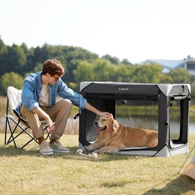 Lesure Collapsible Dog Crate - Portable Travel Kennel for Extra Large Dog, 4-Door Pet Crate with Durable Mesh Windows, Indoor & Outdoor, Charcoal Gray - Image 6