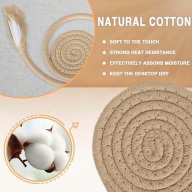 12 Pcs Handmade Woven Coasters for Drinks, Absorbent and Insulating Cotton Coasters with Seagrass Basket Holder set, Boho Perfect for Coffee Table and Home Decor - Image 3