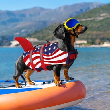 Queenmore Shark Dog Life Vest for Swimming, Pet Life Vests for Boating, High Buoyant DogLife Jacket, Ripstop High Flotation Swimsui for Small, Medium, Large Dogs (USA Flag,M) - Image 7