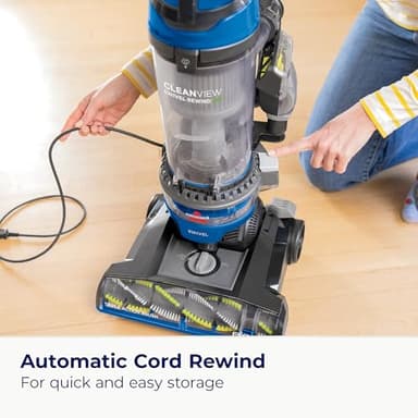 Bissell CleanView Swivel Rewind Vacuum with Automatic Cord Rewind, TurboEraser Upholstery Tool, Triple Action Brush Roll, Swivel Steering, Extension Wand, Easy-Empty Dirt Tank, Multi-Cyclonic Suction - Image 3