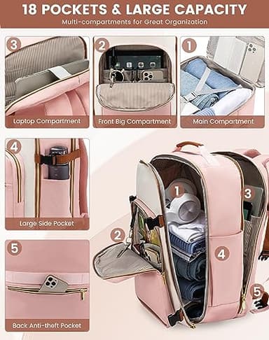 LOVEVOOK Large Travel Backpack for Women & Men, 40L Carry on Backpack for Airplanes, TSA Personal Item Travel Bag fits 17" Laptop, Waterproof Travel Essentials Airline Approved with 3 Packing Cubes - Image 4