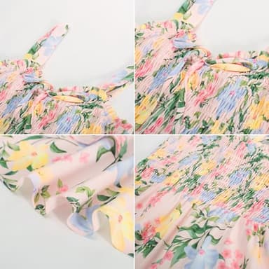 GRACE KARIN Women's 2025 Summer Floral Boho Dress Square Neck Strapped Swing A Line Sundress Beach Long Maxi OutfitsBlue Yellow XL - Image 6