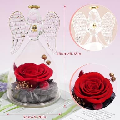 Miofula Preserved Flower Rose Birthday Gifts for Mom, Angel Figurines with Forever Real Rose Gifts for Her Mom Grandma, Unique Angels Gifts for Mothers Day Christmas Anniversary Birthday (Red) - Image 2