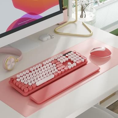 Wireless Keyboard and Mouse Combo, Blush Pink for Aesthetic Desk, Magnetic Wrist Rest, Full-Size Retro Typewriter Keyboard with Round Keycaps, Sleep Mode, 2.4GHz Cordless for Mac/Windows/PC, Trueque - Image 2