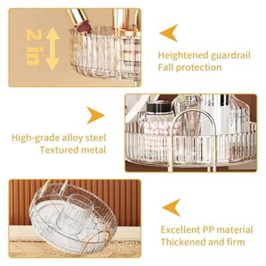 360° Rotating Makeup Organizer, Large-Capacity Skincare Make Up Storage 3 Tier Perfume Organizers Cosmetic Dresser Organizer with Makeup Brush Holder, Fits Bedroom, Bathroom, Vanity Shelf Countertop - Image 6