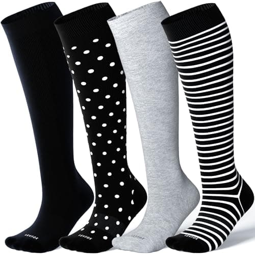 LEVSOX Viscose Made from Bamboo Compression Socks for Women&Men 20-30 mmHg Knee High Fun Cute Graduated Support Socks for Nurses, Pregnancy, Travel and Flight, Medical, Black, Grey, Stripe, Polka Dots - Image 1