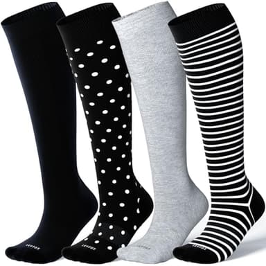 LEVSOX Viscose Made from Bamboo Compression Socks for Women&Men 20-30 mmHg Knee High Fun Cute Graduated Support Socks for Nurses, Pregnancy, Travel and Flight, Medical, Black, Grey, Stripe, Polka Dots - Image 1