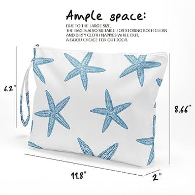 Fokongna Wet Bag, Travel Wet Dry Bag Water Proof Beach Bags for Swimsuit Beach Pool Diapers Dirty Yoga Gym Clothes Zipper Pouch, for Women Sister Friends Ocean Sea Shells Makeup Bag - Image 6