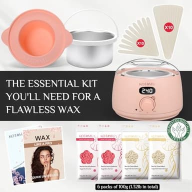 KOTAMU Wax Kit Pink Digital Hair Removal Waxing Kit for Women & Men Hot Wax Warmer Pot for Face, Eyebrow, Body, Brazilian, Bikini, Sensitive Skin Waxing Machine with 25 Accessories for Home Salon - Image 4
