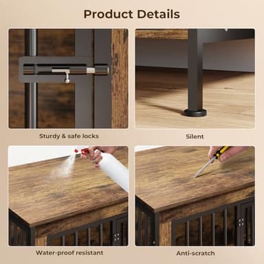 78 Inch Dog Crate Furniture for 2 Dogs,Extra Large Double Dog Kennel Furniture with Removable Divider, XXL Thick Wooden Dog Cage TV Stand - Image 5