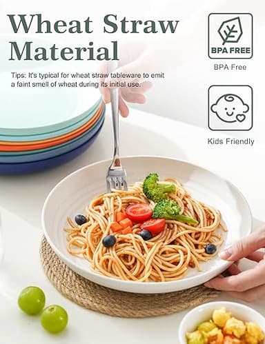 GENLGE 10-inch Wheat Straw Reusable Dinner Plates Set of 8, Microwave Dishwasher Safe, BPA Free, Unbreakable, Multicolor - Image 2