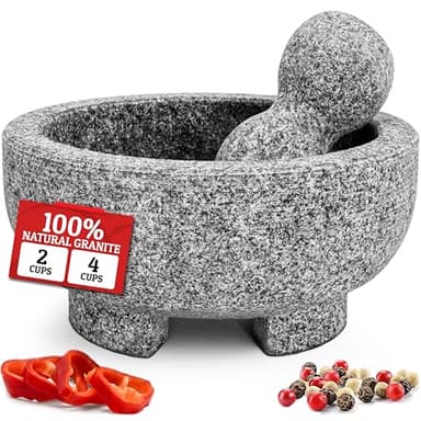 PriorityChef Granite Mortar and Pestle Set - 6.1 Inch Natural Stone Molcajete Mexicano for Spices, Seasonings, Pastes - Pestle and Mortar Bowl for Fresh Guacamole, Salsa, Pesto, Small, Grey - Image 1