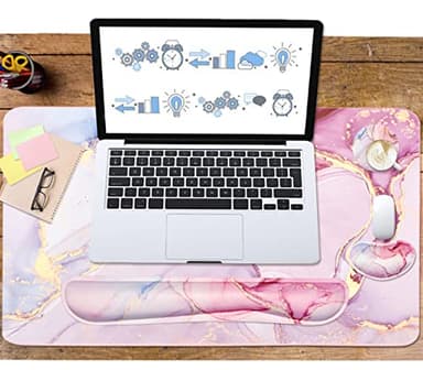 Keyboard Mouse Pad Set, Extended Mouse Pad+Keyboard Wrist Rest Support, Memory Foam Ergonomic Easy Typing, 3Pcs (35.4×15.7 in) Desk Pad Set for Home Office Study Game- Pink Marble - Image 6