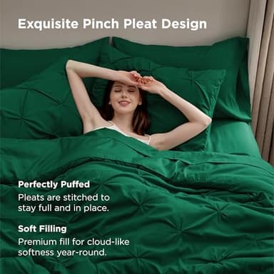 Bedsure Twin Comforter Set Dark Green - Bed in a Bag Twin Size 5 Pieces, GentleSoft™ Pintuck Bed Set Gift for Family, Pinch Pleat Dark Green Comforter with Sheets, Pillowcase & Sham - Image 6