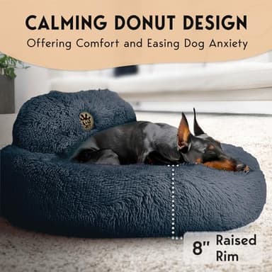 PetJett Calming Dog Beds Large Sized Dog - 36'' Round Bed, Anti-Slip & Washable Super Soft Donut Bed, Fluffy Faux Fur Anti-Anxiety Premium Comfort Pet Bed, Fits Dogs up to 100 lbs - Dark Grey - Image 4