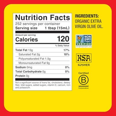 Bragg Organic Extra Virgin Olive Oil – Made with Greek Koroneiki Olives – Cold Pressed EVOO for Marinades & Vinaigrettes – USDA Certified, Non-GMO, Kosher (128 fluid Ounce) - Image 2
