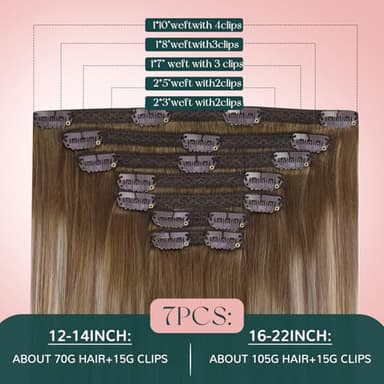 Easyouth 22 Inch Clip in Hair Extensions Balayage Human Hair Clip in Extensions Dark Brown Ombre Light Brown with Blonde Clips in Extension Add Length and Volume 120G 7Pcs - Image 5