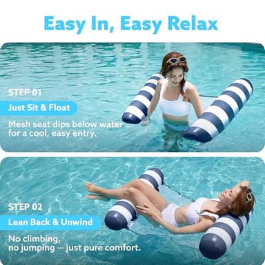 SLOOSH Strip Type Hammock Pool Floats Adults, 4-in-1 Multi-Purpose Inflatable Pool Floaties PVC Water Hammock Lounge (Strip- Navyblue) - Image 3