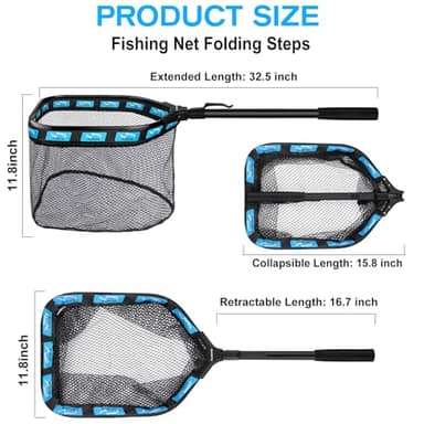 PLUSINNO Floating Fishing Net for Steelhead, Salmon, Fly, Kayak, Catfish, Bass, Trout Fishing, Rubber Coated Landing Net for Easy Catch & Release, Compact & Foldable for Easy Transportation & Storage - Image 3