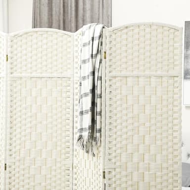 HOMCOM 4 Panel Room Divider, 6' Tall Folding Privacy Screen, Hand-Woven Freestanding Wall Partition for Home Office, Bedroom, White - Image 6