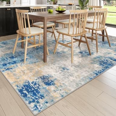 Lahome Modern Abstract Living Room Rug, Washable 8x10 Area Rugs for Bedroom Stain Resistant Non Slip, Large Blue Soft Indoor Carpet for Dining Room Table Apartment, Blue/Grey - Image 7