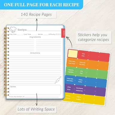 LuBudingJoy Blank Recipe Notebook to Write in Your Own Recipes, Full Page Sprial Hardcover Personal Recipe Organise, Recipe Journal Hold 140 Recipes (Cerulean) - Image 4
