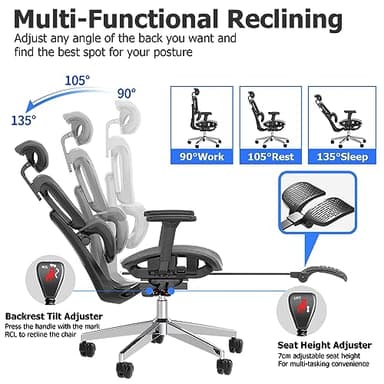 PatioMage Ergonomic Mesh Office Chair with 3D Adjustable Armrest,High Back Desk Computer Chair Ergo3d Ergonomic Chairs with Wheels for Home & Office Darkgrey - Image 8