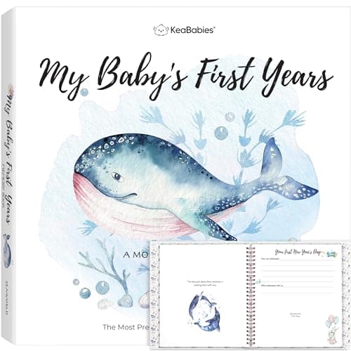 First 5 Years Baby Memory Book Girl, Boy - 90 Pages Hardcover First Year Milestone Keepsake Book, Newborn Scrapbook for New Parents, Minimalist Photo Album Journal, Gift for Baby Shower (SeaWorld) - Image 1