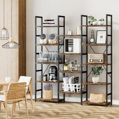 NUMENN Triple Column 5 Tier Bookshelf, Bookcase with 14 Open Display Shelves, Adjustable Rustic Industrial Style Book Shelves, Modern Bookshelves for Bedroom, Living Room and Home Office, Vintage - Image 2