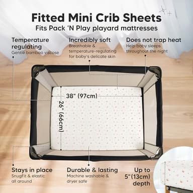 Pack and Play Sheets Fitted - 2-Pack Mini Crib Sheets for Pack N Play Mattress 38x26, Soft & Cozy, Neutral Toddler Playard Bedding, Snug Fitted Mini Baby Crib Mattress Cover Boy, Girl (Butterflies) - Image 2