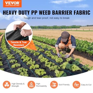 VEVOR 3FTx250FT Premium Heavy Duty Weed Barrier Landscape Fabric, 5OZ Woven Geotextile Fabric Under Gravel, High Permeability for Weed Blocker Weed Mat, Driveway Fabric, Weed Control Garden Cloth - Image 2