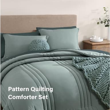 Monbix Queen Comforter Set - 7 Pieces Sage Green Bed in a Bag Queen Bedding Sets with Comforters, All Seasons Comforter Bed Set with Sheets,Pillowcases & Shams - Image 4