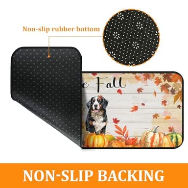 OUXIOAZ Welcome Fall Pumpkin Decorative Kitchen Rugs Set of 2, Autumn Pet Pumpkin Kitchen Mats Decor Dog Lover Gifts, Maple Leaves Thanksgiving Kitchen Mat 17"x47"+17"x30" - Image 6