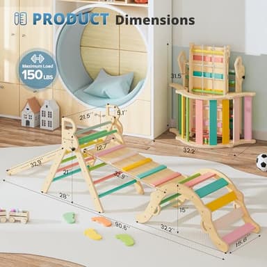 BlueWood 10-in-1 Pikler Triangle Set, Toddler Climbing Toys Indoor, Montessori Climber, Baby Jungle Gyms with Arch, Extra Rope Ladder & Footprint Balance Beam - Rose Garden - Image 7