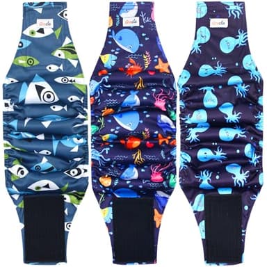Grecle Reusable Dog Diapers Male 3Pcs, Premium Washable Belly Bands for Male Dog Small, High Absorbing Male Dog Wraps for Doggie Puppy in Incontinence, Excitable Urination and Training(Seafloor,S) - Image 1