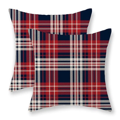 4th of July Plaid Pillow Covers 18x18 Set of 2 Patriotic Blue Red Buffalo Checkered Decorative Throw Pillows Memorial Independence Day Pillowcase Outdoor Farmhouse Cushion Case for Couch Decor - Image 1