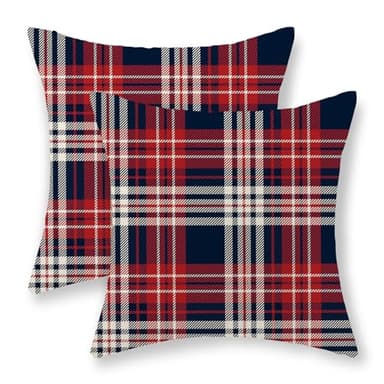 4th of July Plaid Pillow Covers 18x18 Set of 2 Patriotic Blue Red Buffalo Checkered Decorative Throw Pillows Memorial Independence Day Pillowcase Outdoor Farmhouse Cushion Case for Couch Decor - Image 1