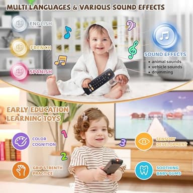 Baby TV Remote Toy - Realistic Play Remote toy with Lights and Sounds, 3 Languages (English, Spanish & French), Learning Musical Toys, Preschool Infant Boys Girls Toys Gift for 1 2 Year Old, Black - Image 5