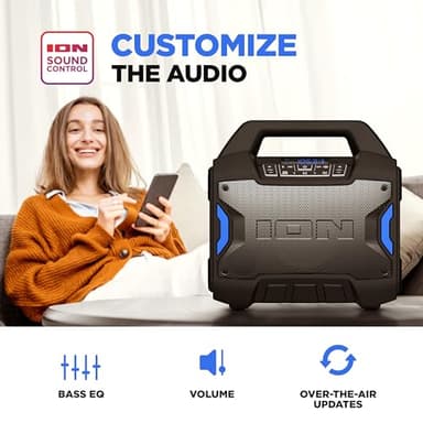 ION Tailgater Boom - Outdoor Portable Bluetooth Speaker with Mic in, FM Radio, USB Port, Battery, IPX5 Water-Resistant, Wireless Stereo-Link, App, 60W - Image 5