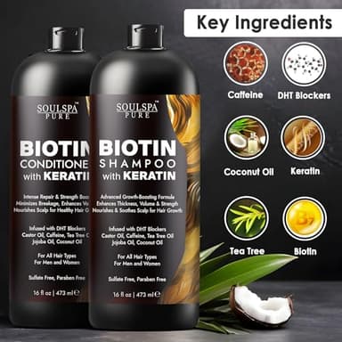 Biotin Shampoo and Conditioner Set with Keratin - Sulfate-Free Advanced Anti-Thinning, Hair Growth Shampoo and Conditioner Combo Repair Formula - with DHT Blockers, for Men & Women - 16 fl oz each - Image 2