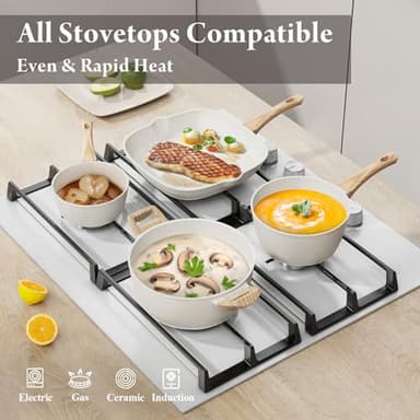 Bazova 24 Pcs Pots and Pans Set Non Stick Ceramic Cookware Set,Healthy Non Toxic Kitchen Cookware Sets with Large Capacity,Induction Compatible,PFAS/PTFE/PFOA/PFOS Free,Cream White - Image 6