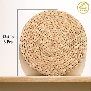 Round Placemats Set of 8, Boho Table Mats Set of 8, Woven Placemats for Round Table, Chargers for Dinner Plates, Wicker Place Mats, Water Hyacinth Plate Mat, Individuales para Mesa De Comedor, 13.4in - Image 2