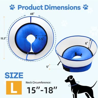 NoarWin 2-in-1 Inflatable Dog Cone Collar with Detachable Anti-Licking Shield, Soft Adjustable Elizabethan Collar for Dogs After Surgery (L, Blue) - Image 3