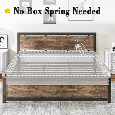 LIKIMIO King Bed Frame with Headboard and Footboard, Metal Strong Supports, Easy Assembly, Noise-Free, No Box Spring Needed, Walnut - Image 5