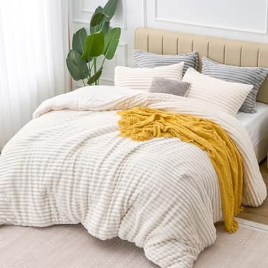 BEDELITE Fleece King Comforter Set -Super Soft & Warm Fluffy Cream White Bedding, Luxury Fuzzy Heavy Bed Set for Winter with 2 Pillow Cases - Image 7