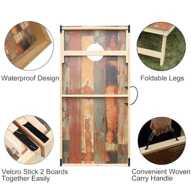 TIANNBU Solid Wood Premium Cornhole Set with Portable Waterproof Unique Pattern Surface Corn Hole Game Boards and Set of 8 Bean Bags for Indoor Outdoor Lawn Backyard Fun - Image 3